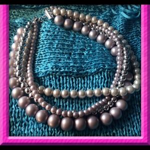 Grey 4 strand beaded choker necklace