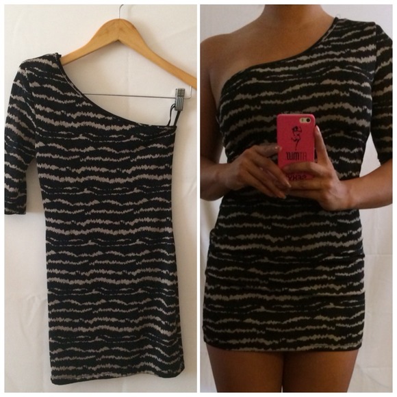 One shoulder animal print dress.