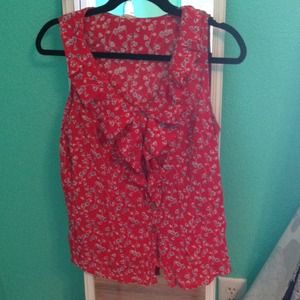 Red floral ruffle top