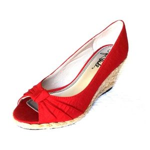 NWT! Red Peeptoe Wedge Shoes