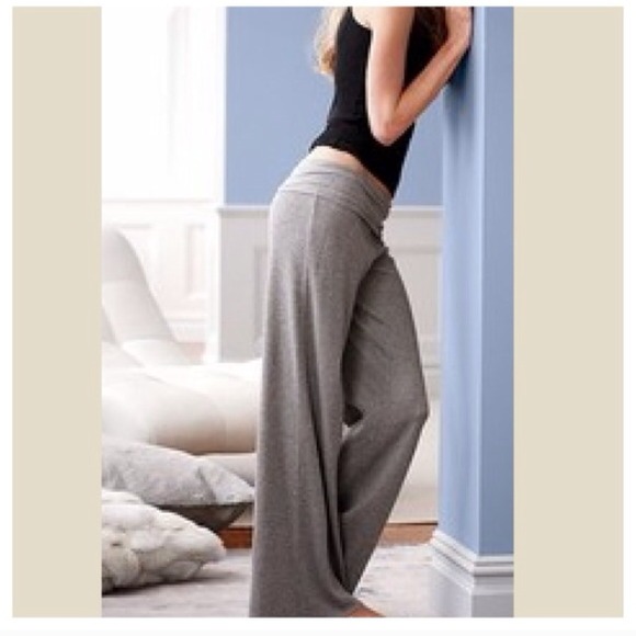 Pants - Grey wide leg fold waist palazzo