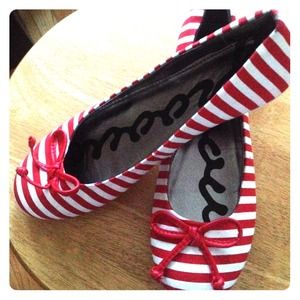 Brand new red and white striped flats