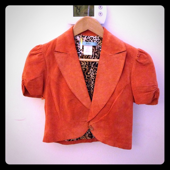 Coral 100% suede short leather jacket/bolero