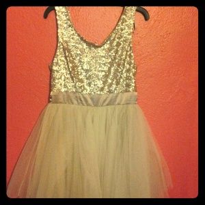 Gold Sequin Tulle Prom Dress For Sale!
