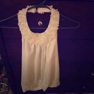 Embellished white halter top