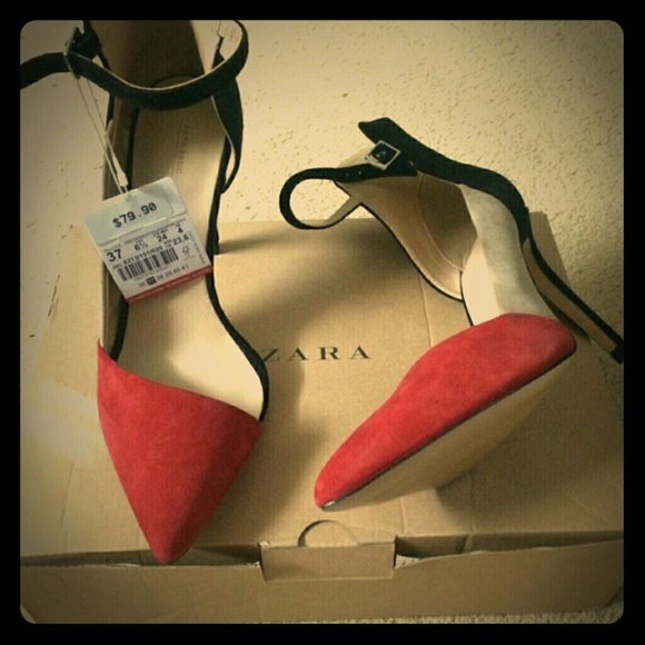 Color block pumps w/ ankle straps