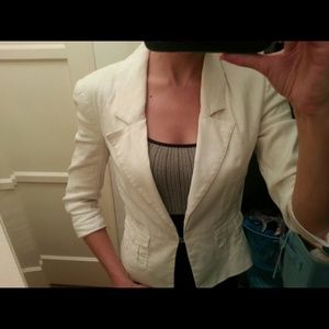 Bebe White Linen 3/4 Sleeve Blazer (00)