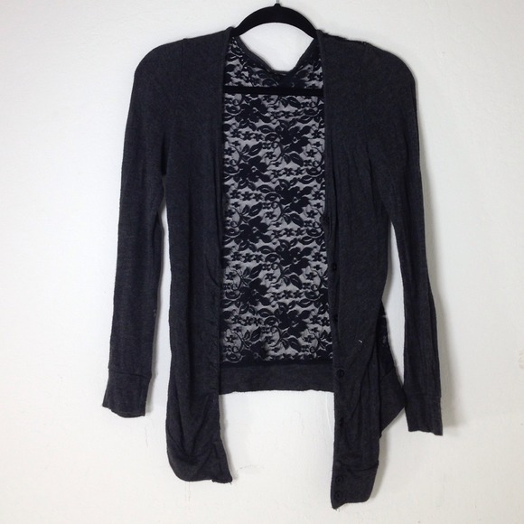 Charcoal & Black Lace Cardigan - Picture 1 of 3