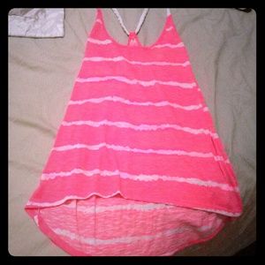 Pink braided crossed strands on the back