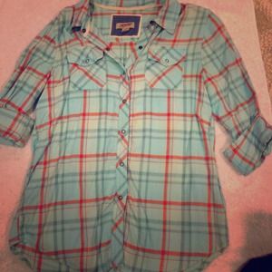 Blue and orange plaid shirt