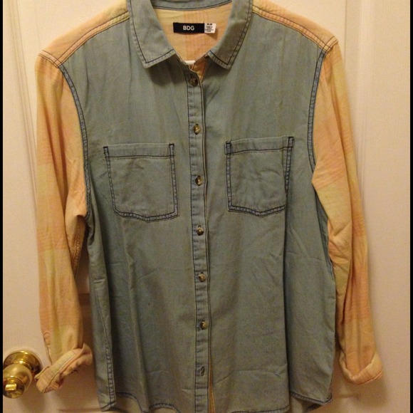 Flannel and chambray button-down shirt