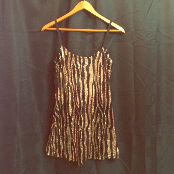 Black and gold sequence dress