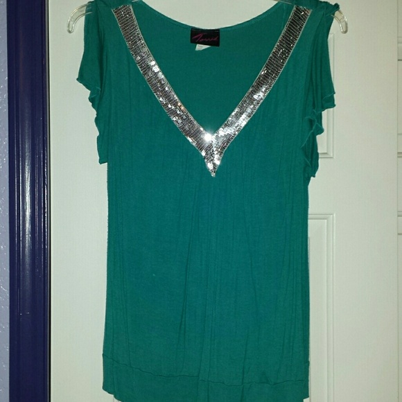 Sparkly Teal Green Top