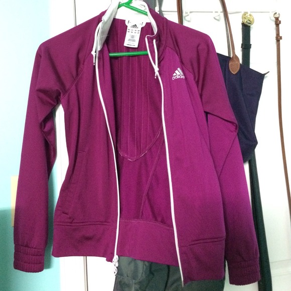 Adidas track jacket in dark purple/pink.