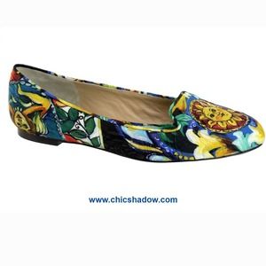 Dolce & Gabbana Floral Canvas Rounded Toe Flats