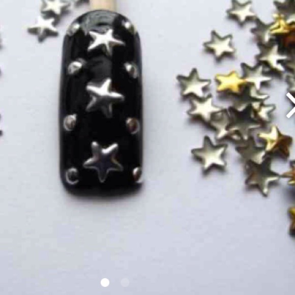 Silver and Gold Stars/ Studds Nail Art