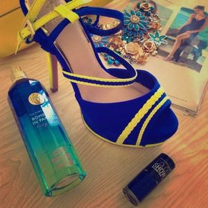 Blue & Chartreuse Sandal Heel
