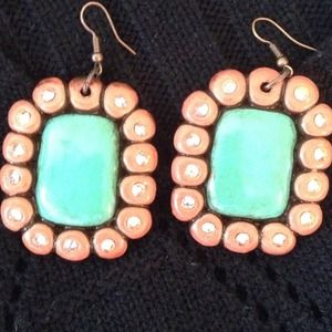 Coral & Torquise Color Earrings with Crystal Decor