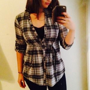 Grey/black/white plaid blouse