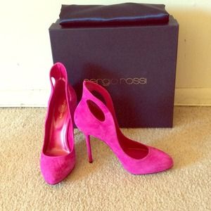 Sergio Rossi hot pink suede pumps w cutout ankle