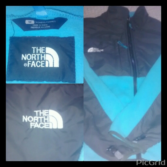 Blue and gray North face jacket