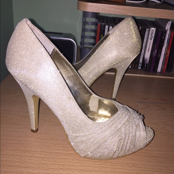 Lulu Townsend gold glitter heels