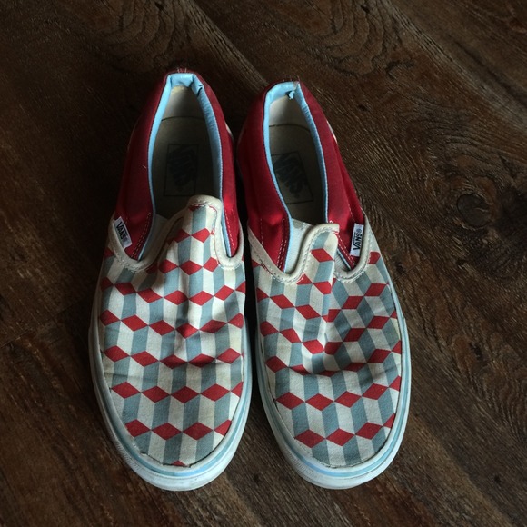 Red White and Blue Vans Slip-ons