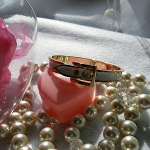 White Enamel/Gold Tone Buckle Bracelet