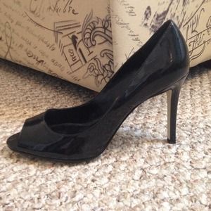 Black Patent Leather Peep Toe Heels