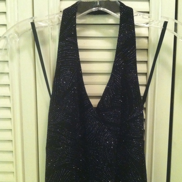 Black w/ purple glitter halter gown w/ slit. - Picture 2 of 3