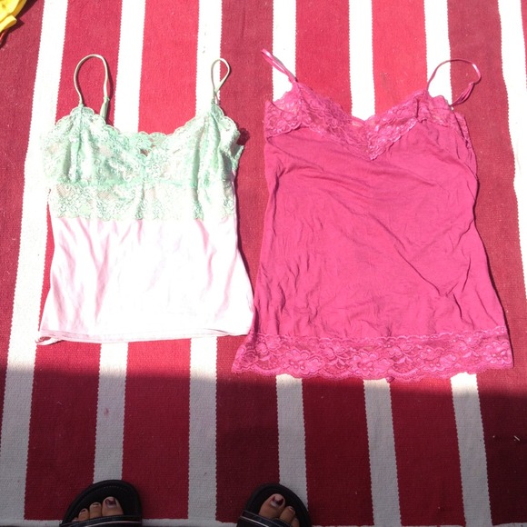 Pink & pink/green lace tank tops! - Picture 1 of 3