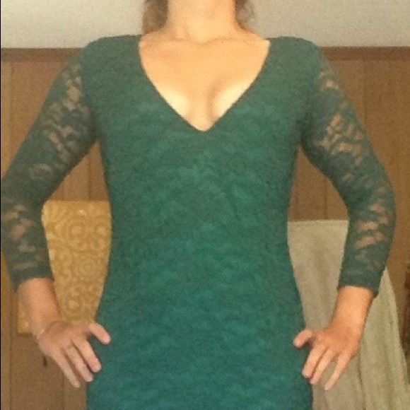 Asos deep plunge v neck lace dress