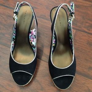 Open toe high heels.