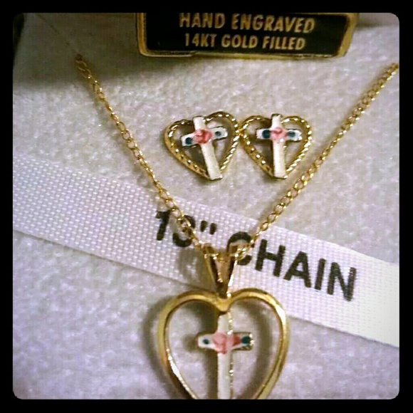 matching cross/heart necklace and earrings set