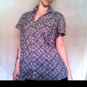 Black and white tribal print button blouse