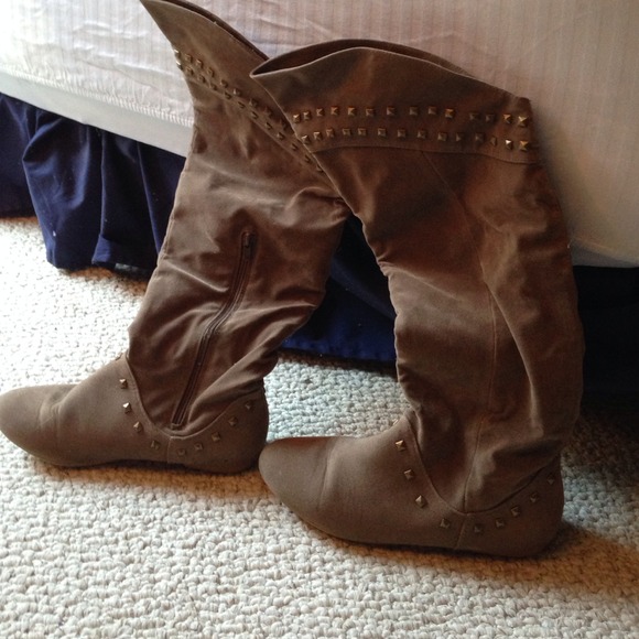 Stylish knee high suede gold stud boot
