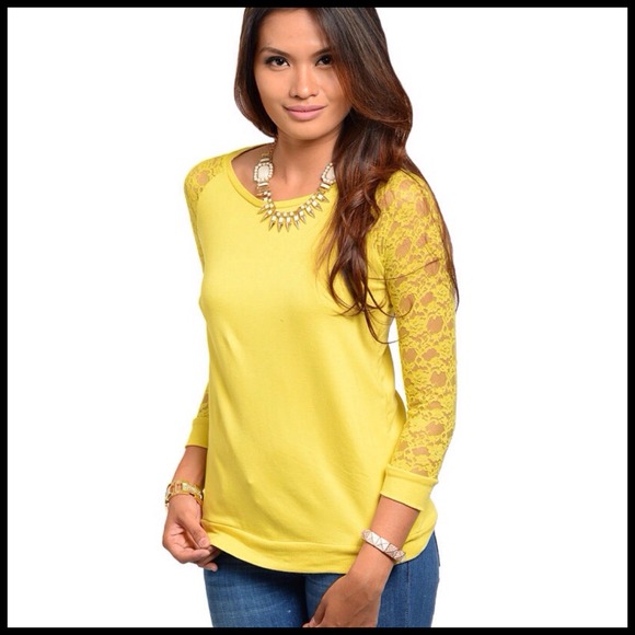 Tops - Mustard Yellow Lace & Long Sleeve Top