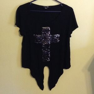 Black Sequined Cross Top