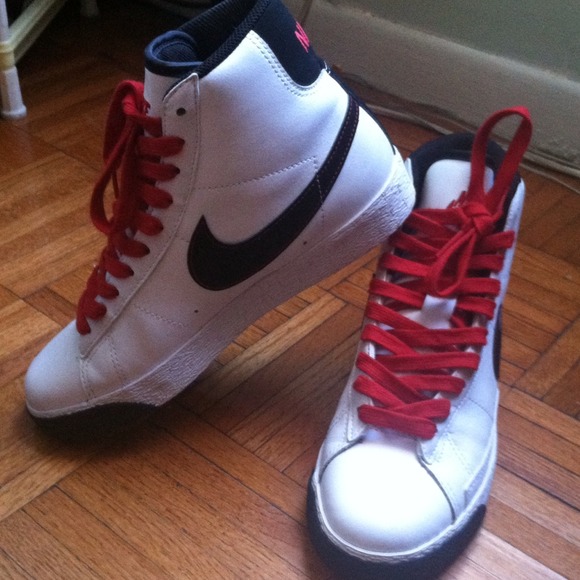 Red black and white nike sneaker