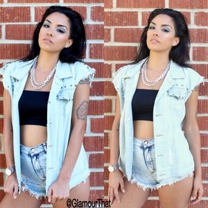 Denim Distressed Boyfriend Vest