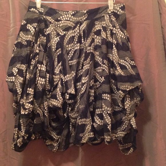 Navy Blue and Tan Gathered Skirt