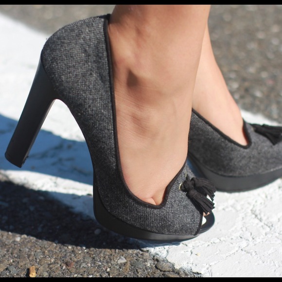 Christian Siriano Tweed Open Toe Heels