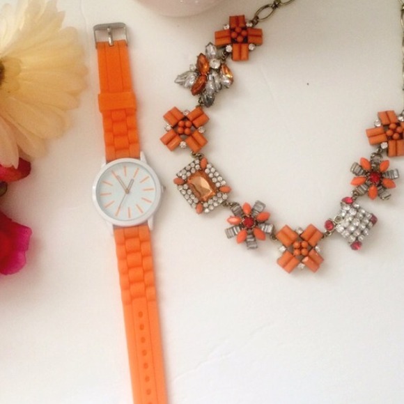 Orange Rhinestone Statement Necklace