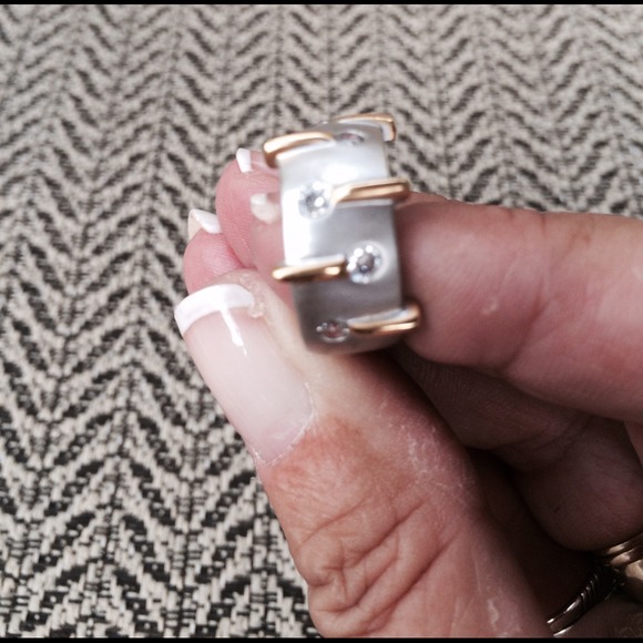 SOLD IN BUNDLE Brushed Silver and Rhinestone Ring - Picture 2 of 3
