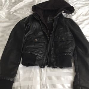 Obey women's black leather jacket