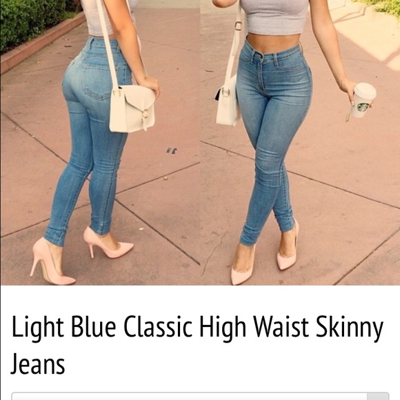 Light blue high waist skinny jeans