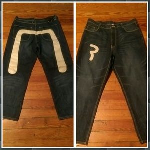 AUTHENTIC EVISU DISTRESSED DENIM w/LEATHER