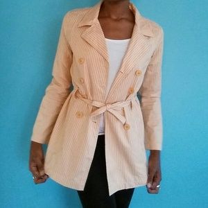 Yellow and White Striped Autumn Jacket with Belt