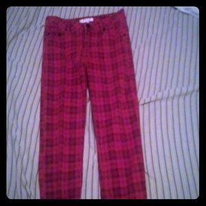 Red & black plaid skinny jeans size 3