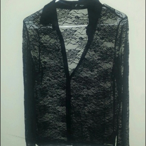 Black lace button up